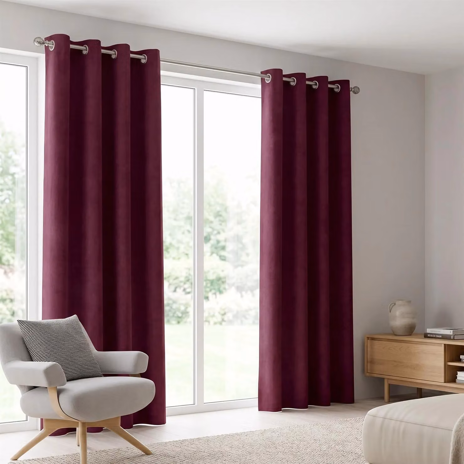 Luxury Living Velvet Chenille Eyelet Curtains, Pair, Purple, Width: 142 cm, Drop: 137 cm – 3