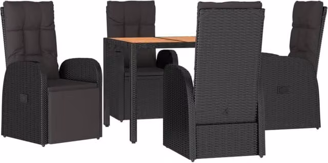 Berkfield Home Beautiful 5 Piece Garden Dining Set in Black Poly Rattan and Oiled Acacia Wood – 1