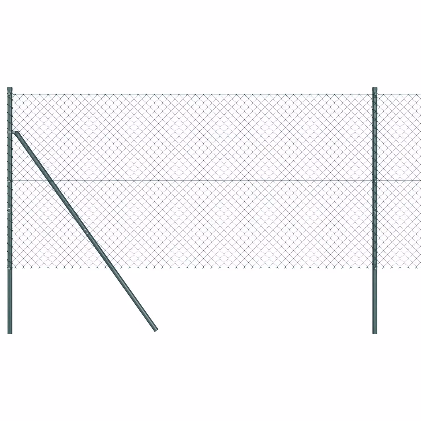 Berkfield Home Green Galvanised Steel Chain Link Fence with 7 Round In-Ground Posts, W: 10 m, H: 1.2 m – 2