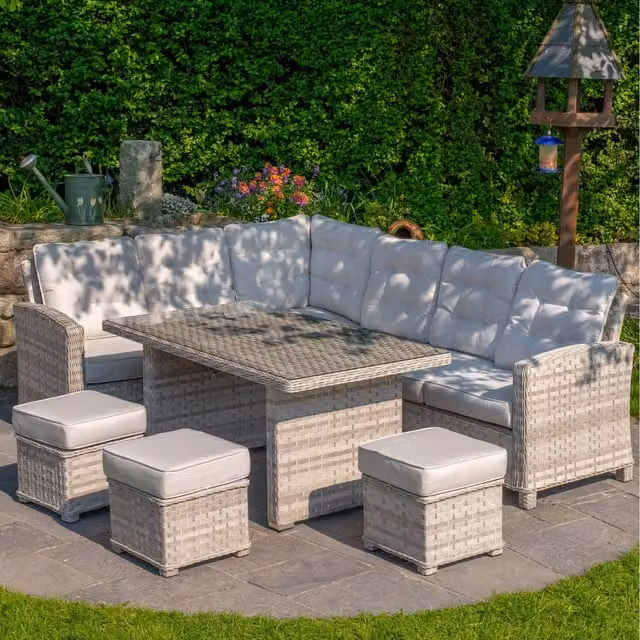 Abrihome 8-Seater Modern Rattan Garden Corner Sofa Set in Grey and White