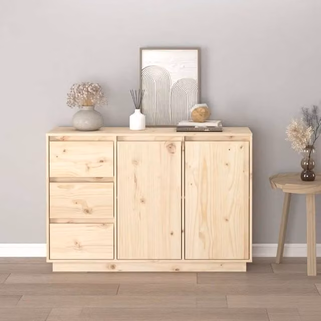 Berkfield Home Solid Wood Pine Sideboard in Light Brown, W/D/H: 111 x 34 x 75 cm – 1