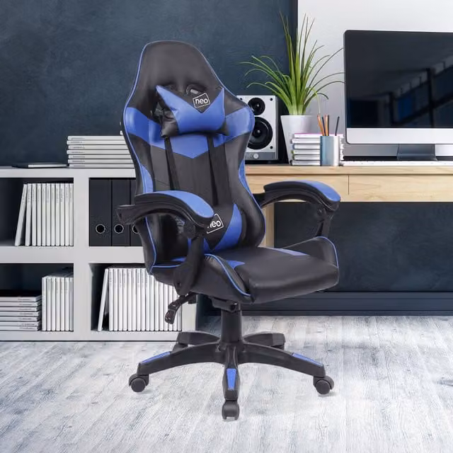 Neo Sport Racing Gaming Office Chair in Blue and Green with Synthetic Leather and Headrest