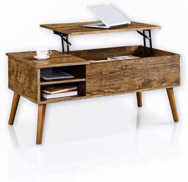Modcraft Industrial Brown Coffee Table with Hidden Lift Mechanism and MDF Laminate Wood Finish
