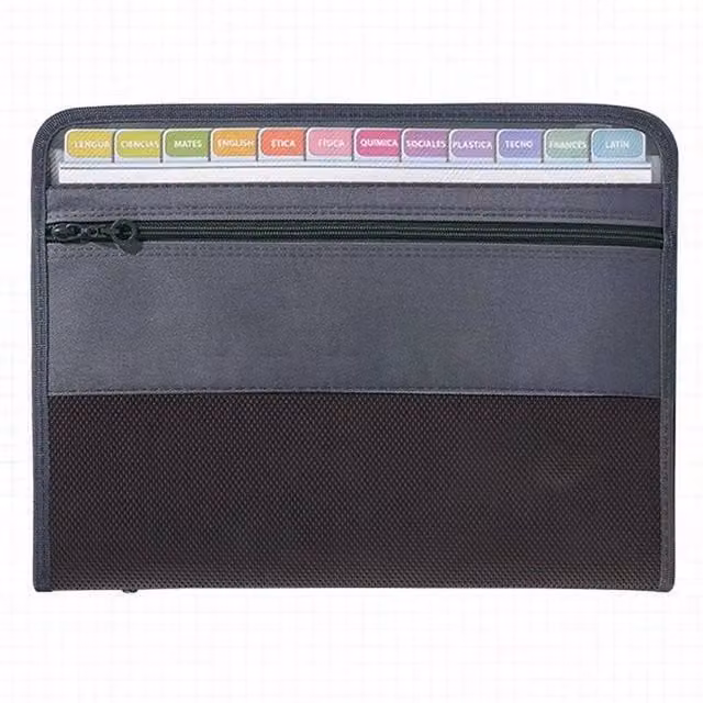 FLAVORA A4 13 Pocket Zip Display Book with Sticky Labels in Black