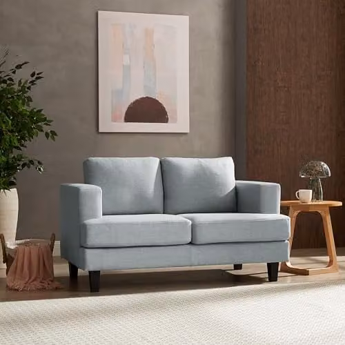 Home Detail Modern 2-Seater Upholstered Linen Sofa in Blue/Grey/Black, W/D/H: 139 x 78 x 84 cm – 2