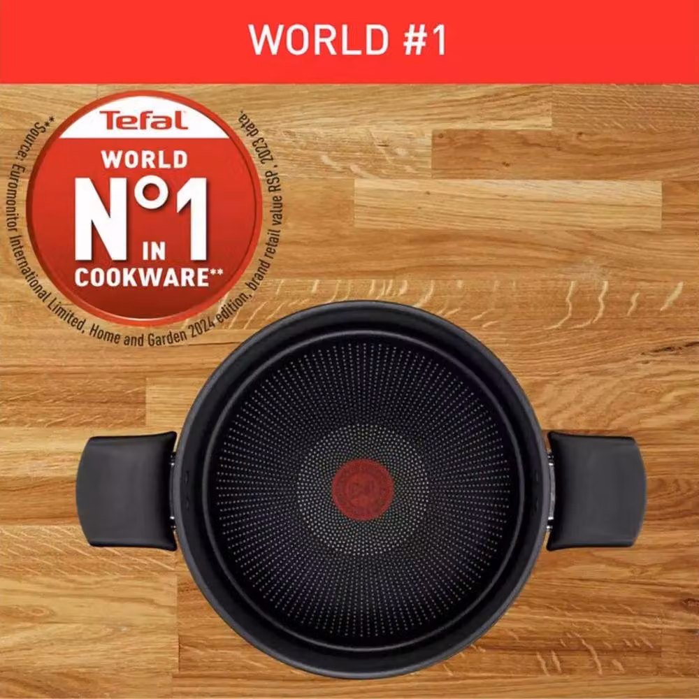 Tefal Titanium Excellence Non-Stick Casserole with Glass Lid, Black and Silver, Diameter: 24 cm, Volume: 5.4 l – 7