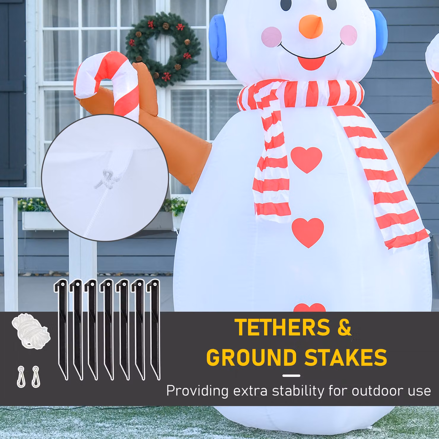 HOMCOM 2.4m Inflatable Christmas Snowman with Candy and Rotating Lights for Indoor and Outdoor Garden Decoration – 6