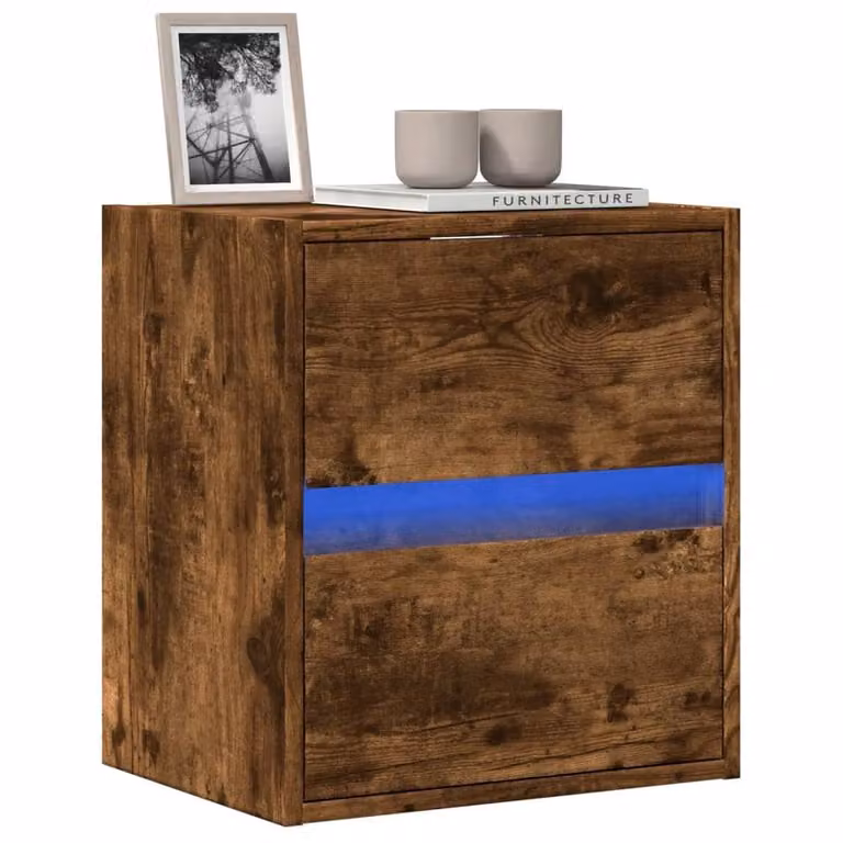 Berkfield Home TV Wall Cabinet with LED Lights in Smoked Oak Brown, W/D/H: 41 x 31 x 45 cm