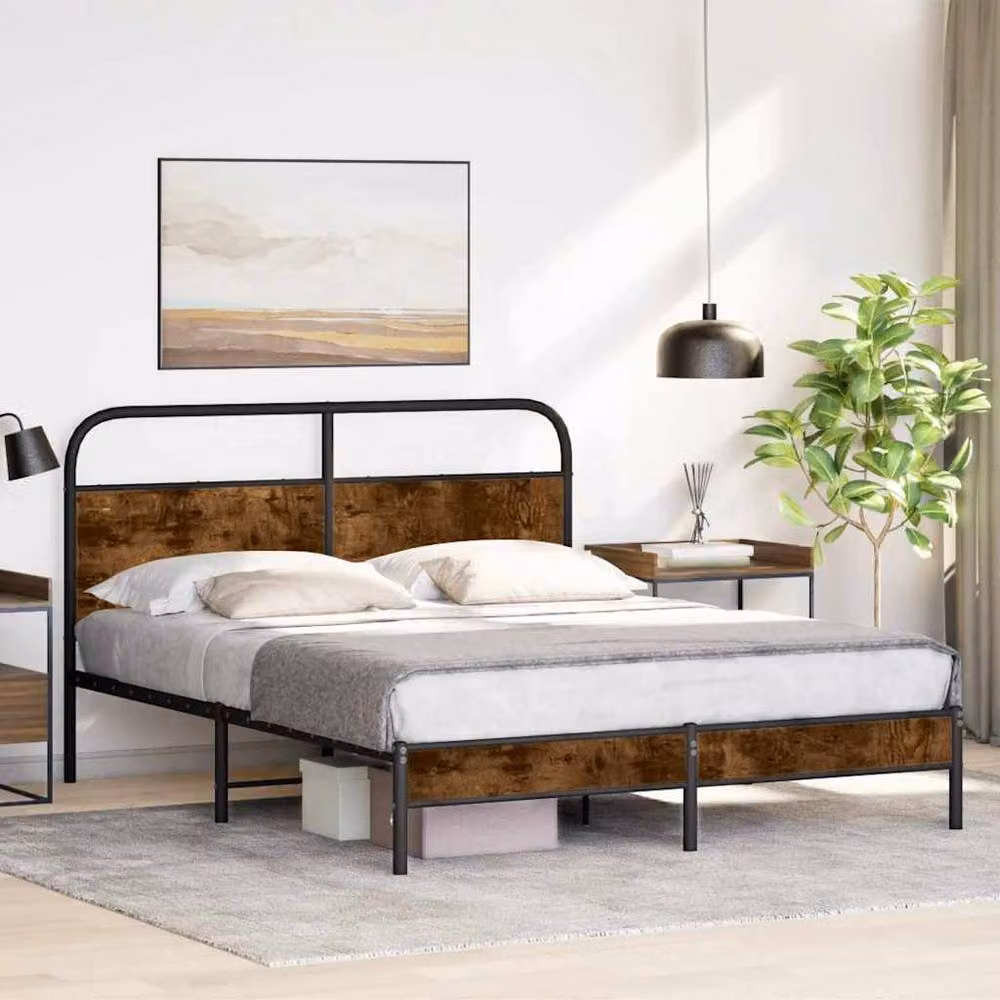 Berkfield Home Elegant Bed Frame in Smoked Oak and Brown with Drawers, W/D/H: 200 x 160 x 100 cm – 2