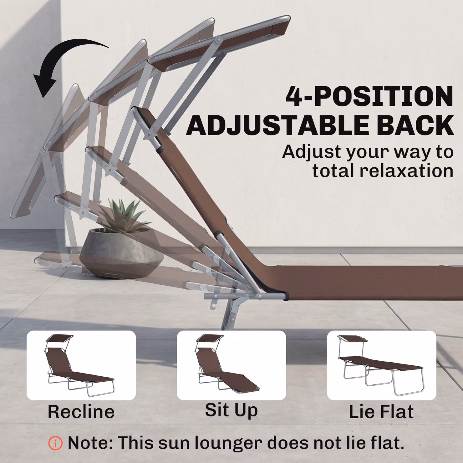 Outsunny Brown Folding Sun Lounger with Canopy and Textilene Fabric, W/D/H: 120 x 58 x 36 cm – 5