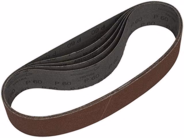 Loops 5 Pack Sanding Belts, 60 Grit, Aluminium Oxide Cloth Backed, W: 50 mm, L: 686 mm – 1