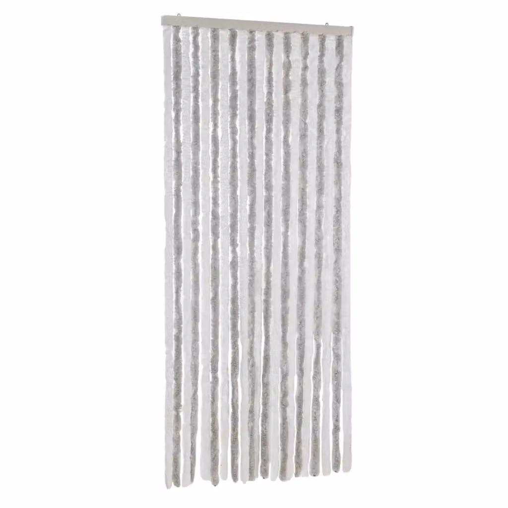 Berkfield Home Chenille Fly Curtain in Light Grey and White, W: 90 cm, H: 200 cm – 2