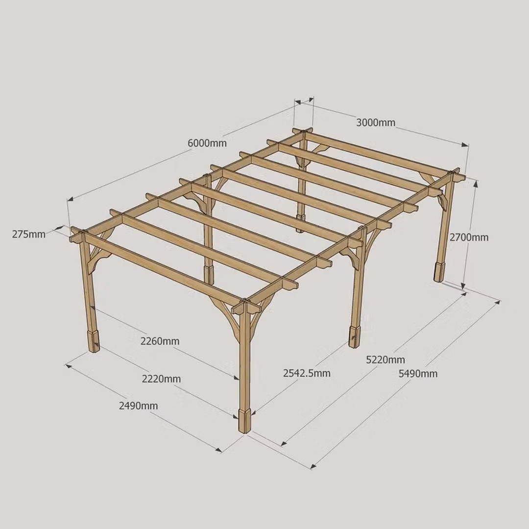 Rutland County Garden Furniture Ltd Premium 6 Post Wood Pergola in Light Green, W: 600 cm, D: 300 cm, H: 270 cm – 4