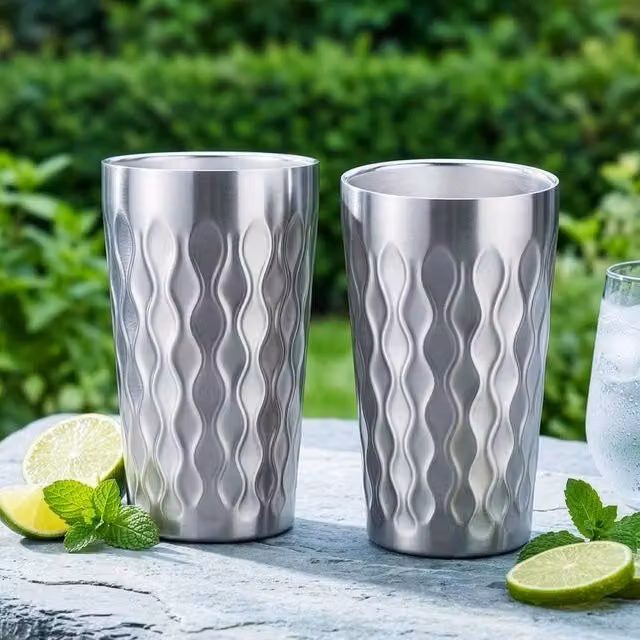KORVIXA Silver Double Walled Stainless Steel Insulated Tumbler Set of 2