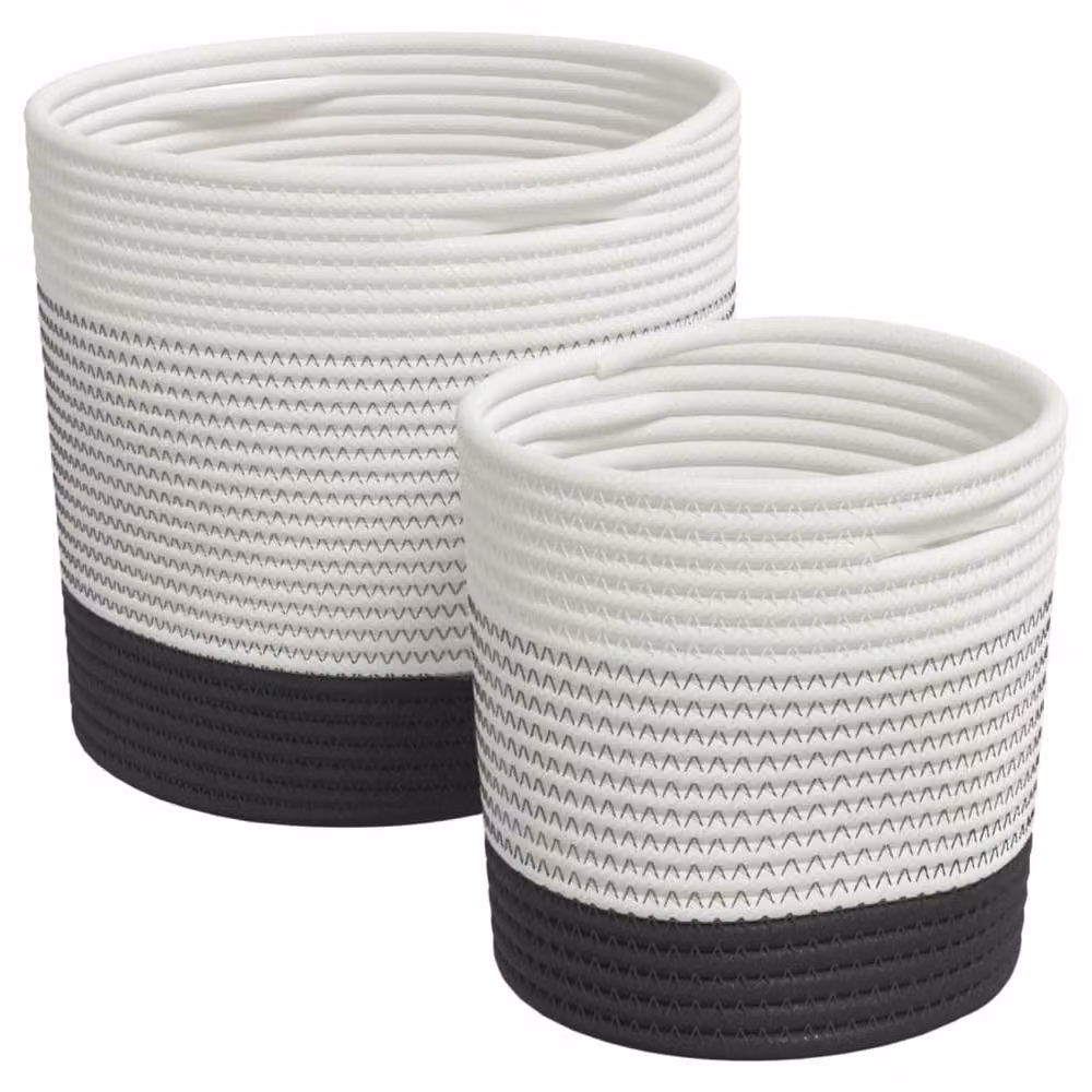 Berkfield Open Weave Cotton Storage Baskets, 2 Pack, White and Black – 2
