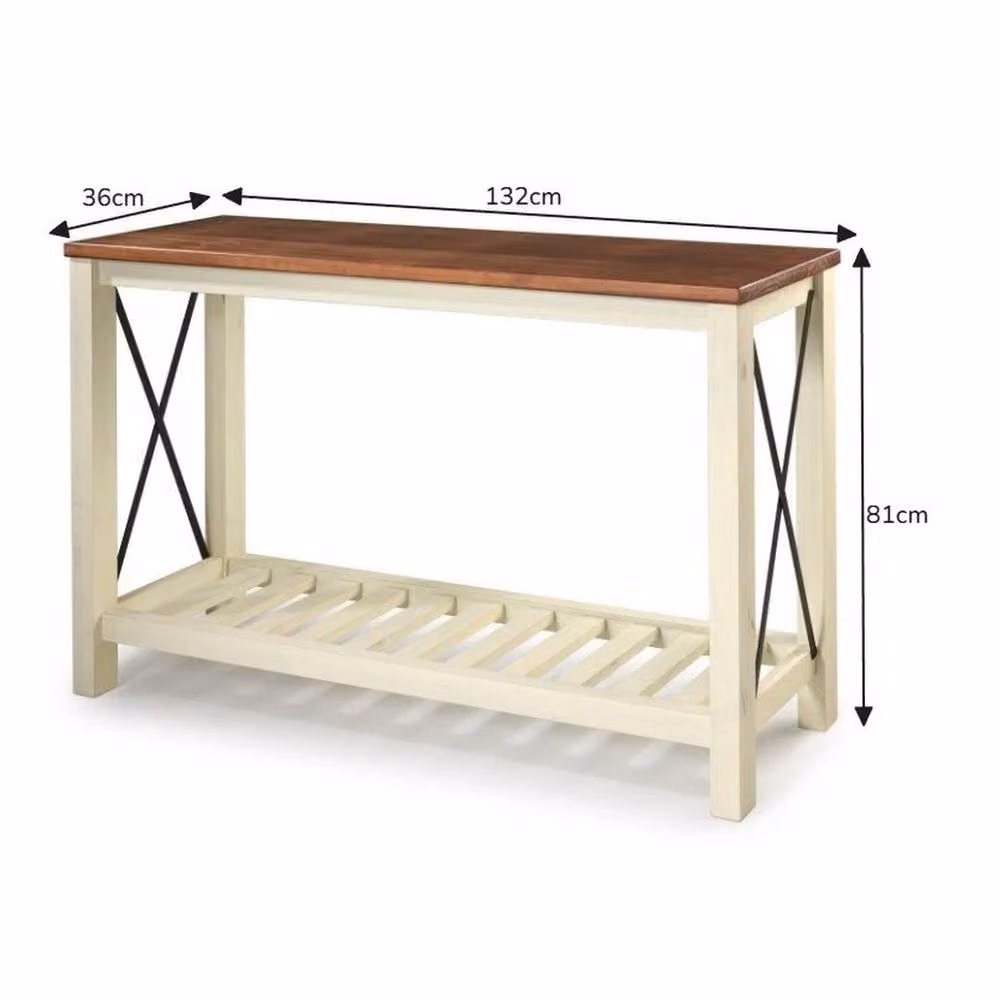 Kelvenix Rustic Pine Sideboard Hall Console Table in White and Brown, W/D/H: 132 x 81 x 40 cm – 2
