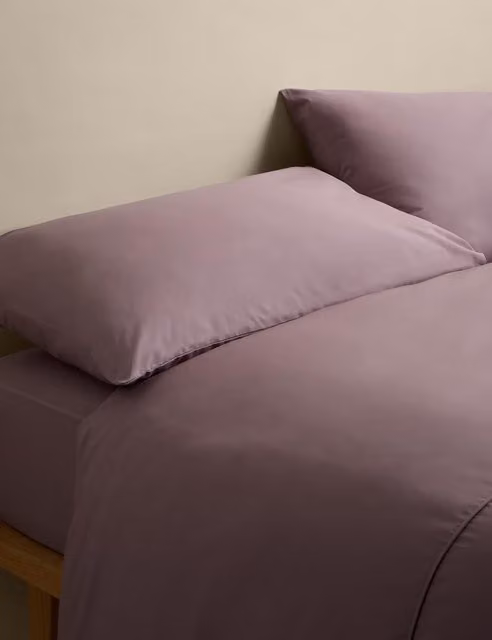 M&S Egyptian Cotton 230 Thread Count Plain Duvet Cover Set, Purple, W: 140 cm, L: 200 cm