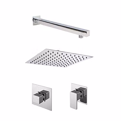 nuie SBS125ST1 Windon Spa Modern Bathroom Shower Bundle with Temperature Valve, Stop Tap, Wall Mount Arm and Fixed Shower Head, Chrome
