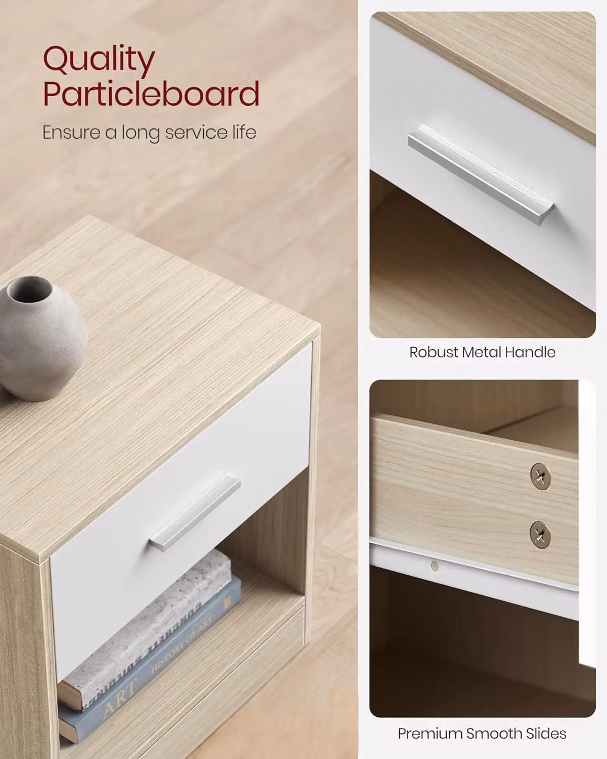 VASAGLE Bedside Table with Drawer and Open Compartment in Beige – 2