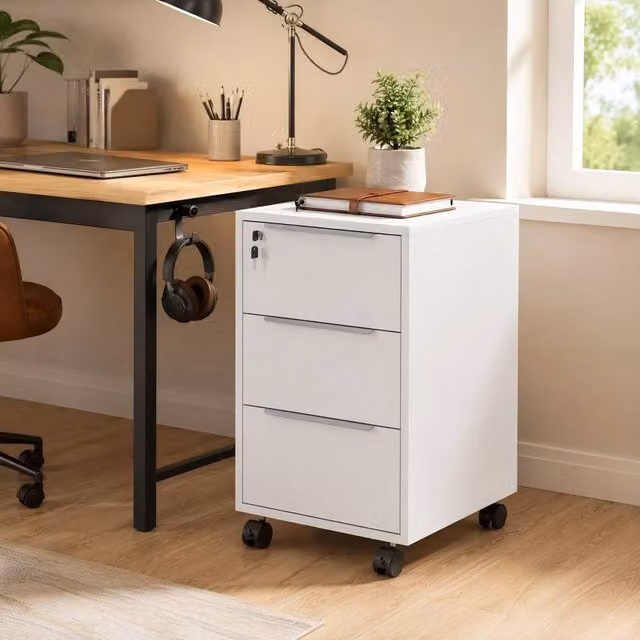 STILVORA Three-Drawer Locking Mobile Storage Unit with Castors, White, W: 40 cm, D: 40 cm, H: 63.5 cm
