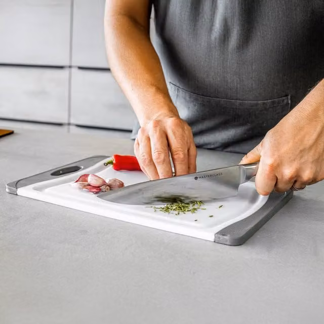 MasterClass Anti-Microbial Non-Slip Rectangular Plastic Chopping Board, White, Diameter: 25.5 cm