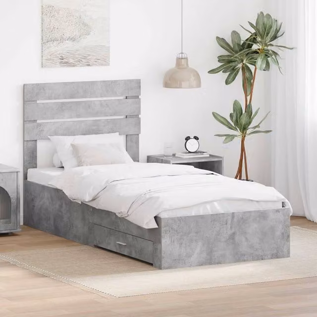 Berkfield Home Modern Bed Frame with Headboard and Drawers in Grey Engineered Wood