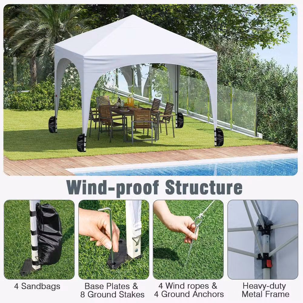 Costway Pop up Canopy Tent Foldable Outdoor Beach Sun Shelter in White and Silver, W/D: 300 x 300 cm – 4