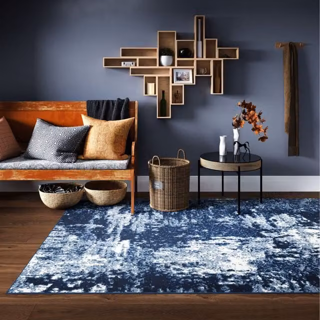 The Rug House Abstract Modern Living Room Rug in Blue, W: 110 cm, D: 60 cm