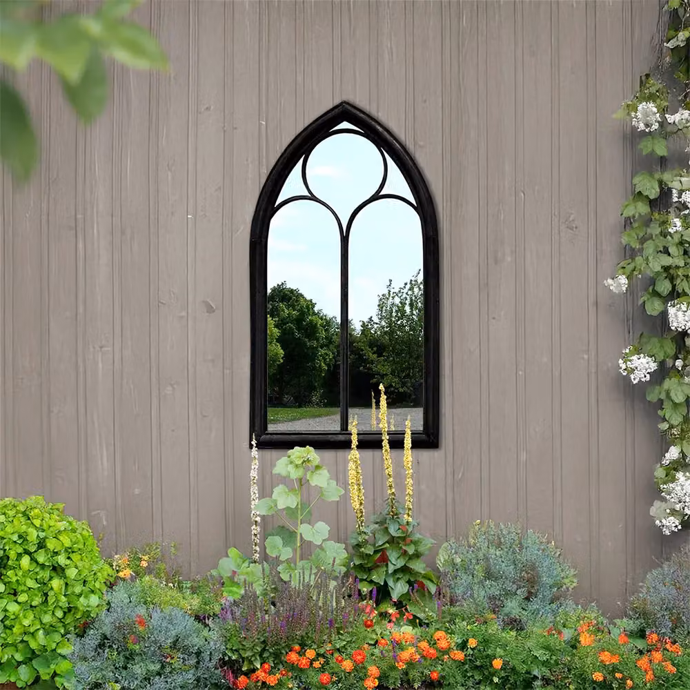 Agenzia 14 Antique Black Arched Metal Frame Window Garden Wall Mirror H 112 cm x W 61 cm – 5