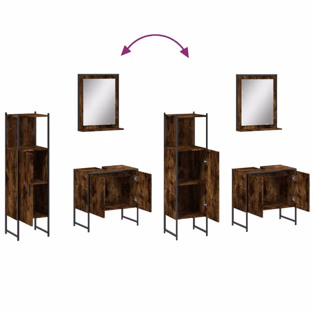 Berkfield Home 3 Piece Smoked Oak Bathroom Cabinet Set in Brown – 4
