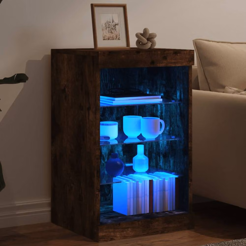 Berkfield Home Smoked Oak Sideboard with Integrated LED Lights in Brown, W/D/H: 41 x 37 x 67 cm – 4