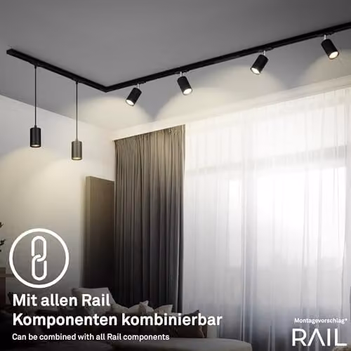 Briloner Black 4.5W LED Track System Spotlight with Warm White Light – 2