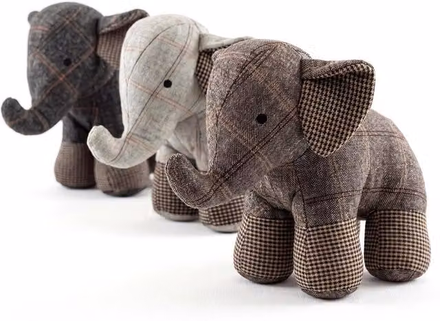 GEEZY Large Grey Tartan Elephant Cuddly Toy Door Stop