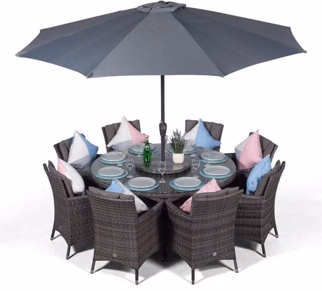 Giardino Savannah Round Rattan Patio Dining Set in Grey and Brown for 8 People