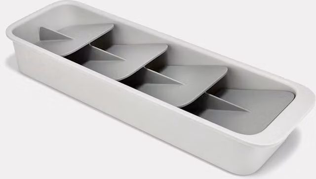 Joseph Joseph Compact Tiered Cutlery Holder with Compartments in Stone Beige and White