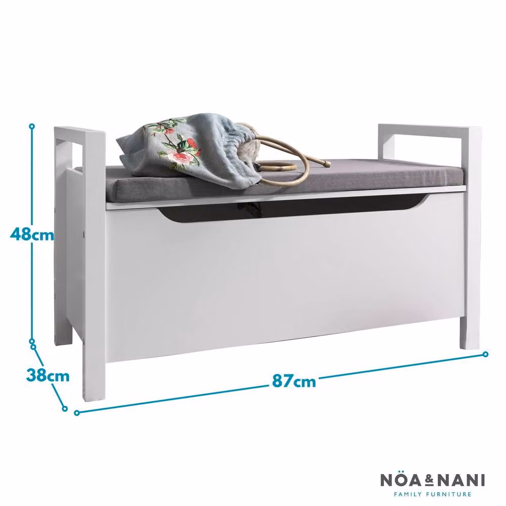 Nöa and Nani Olsen Modern Storage Bench with Fabric Cushion in White and Grey – 2
