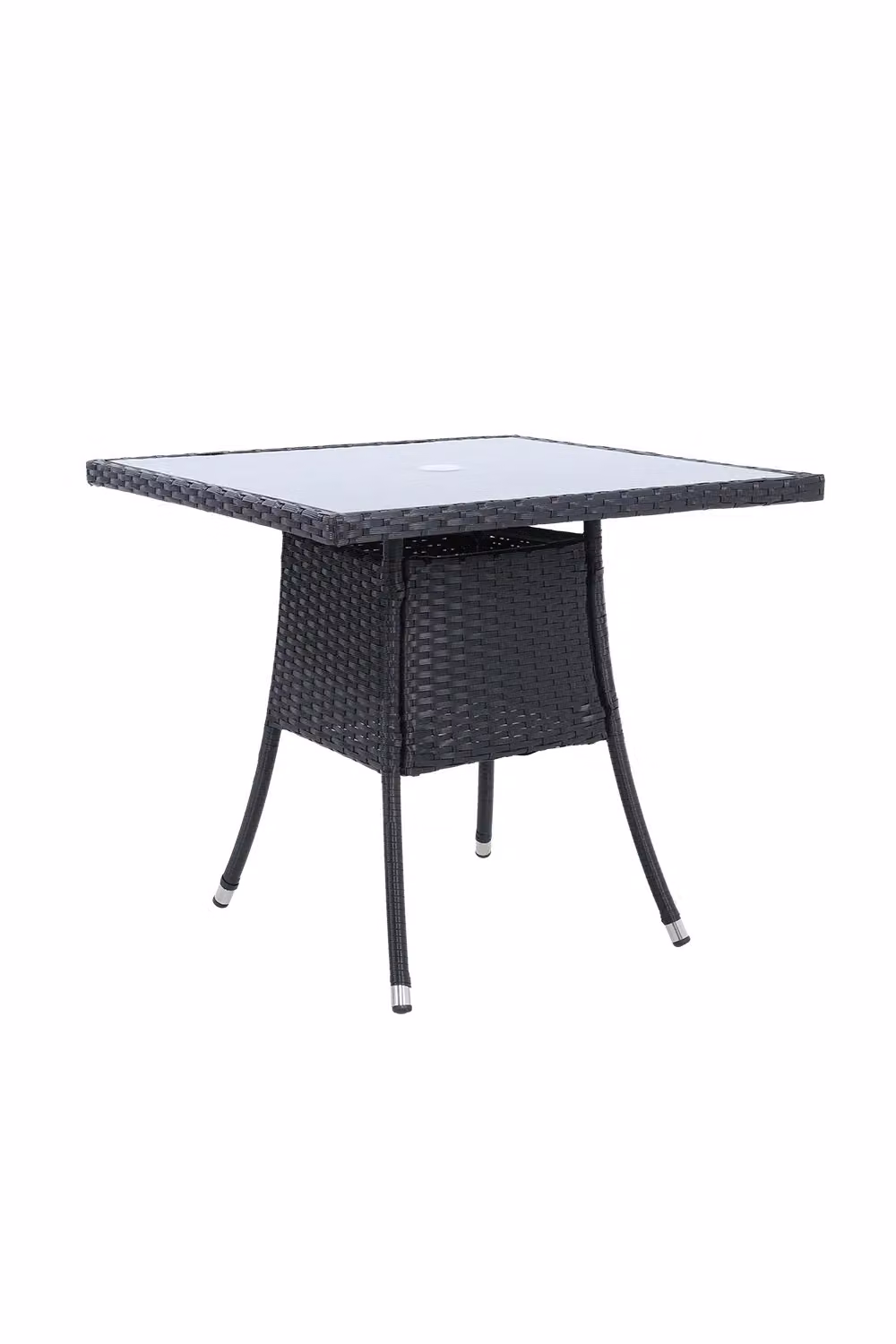 Living and Home Garden Black Wicker 4 Seater Dining Table with Tempered Glass Top and Parasol Hole – 2