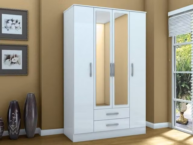 Birlea Lynx White 4 Door 2 Drawer Mirrored Large Wardrobe