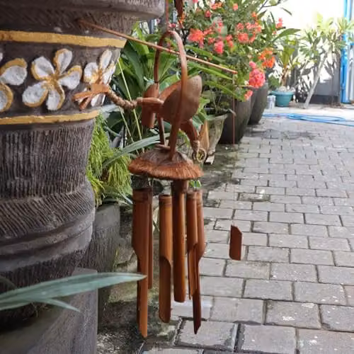 KDMD Bamboo Coconut Dragon Windchime in Brown and Beige – 1