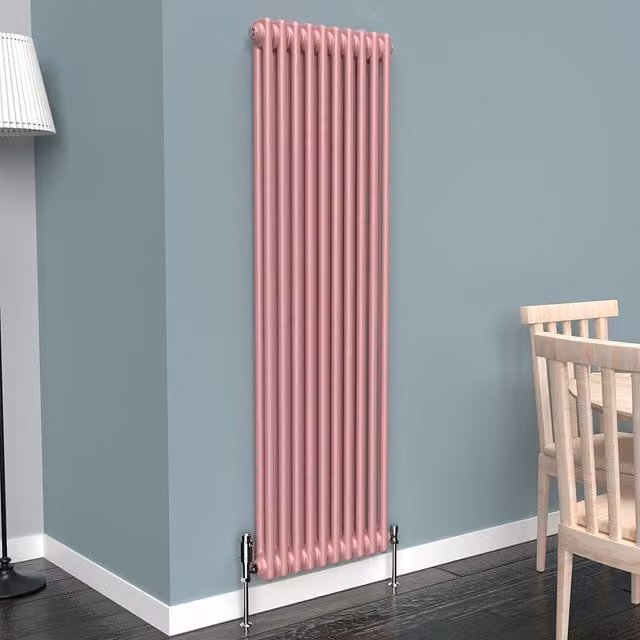 Lux Heat Vertical Coloured Column Radiator in Pastel Pink, H 150 cm x W 47 cm