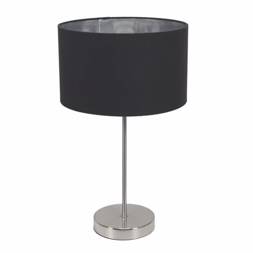 ValueLights Charlie Brushed Chrome Stem Table Lamp with Black and Chrome Inner Shade and Warm White Bulb
