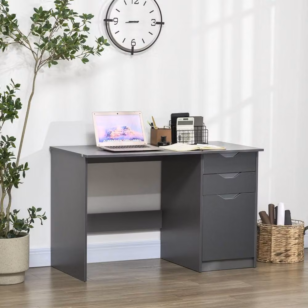 Wyld Haus Sareco Modern Glossy Grey Writing Desk with Storage and Drawers, H 120 cm x W 76 cm x D 60 cm – 3