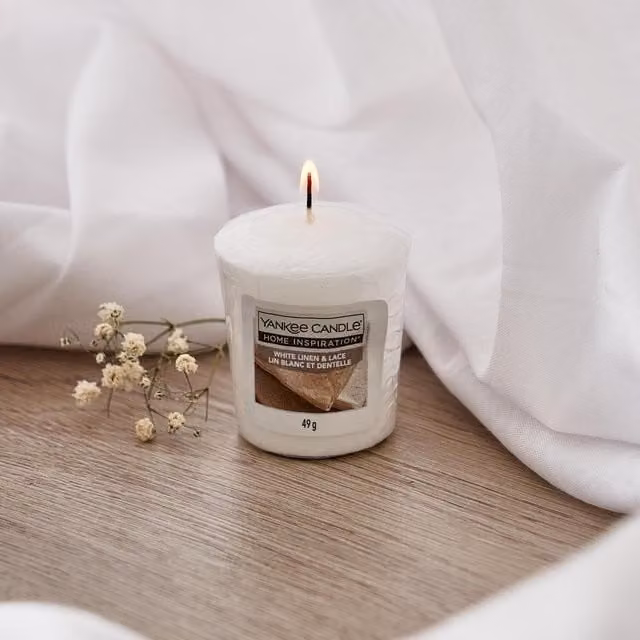 Yankee Candle White Linen Scented Votive Wax Candle, White