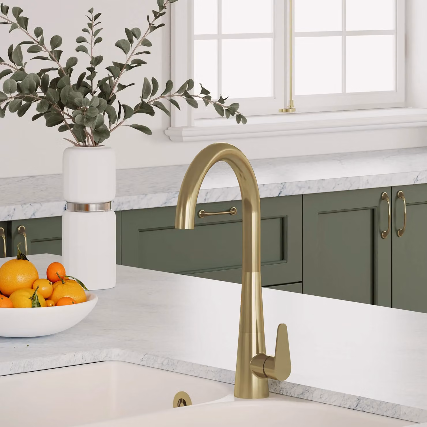 Balterley Situla Single Lever Kitchen Mono Mixer Tap with Swivel Spout in Brushed Brass, Height: 398 mm – 2