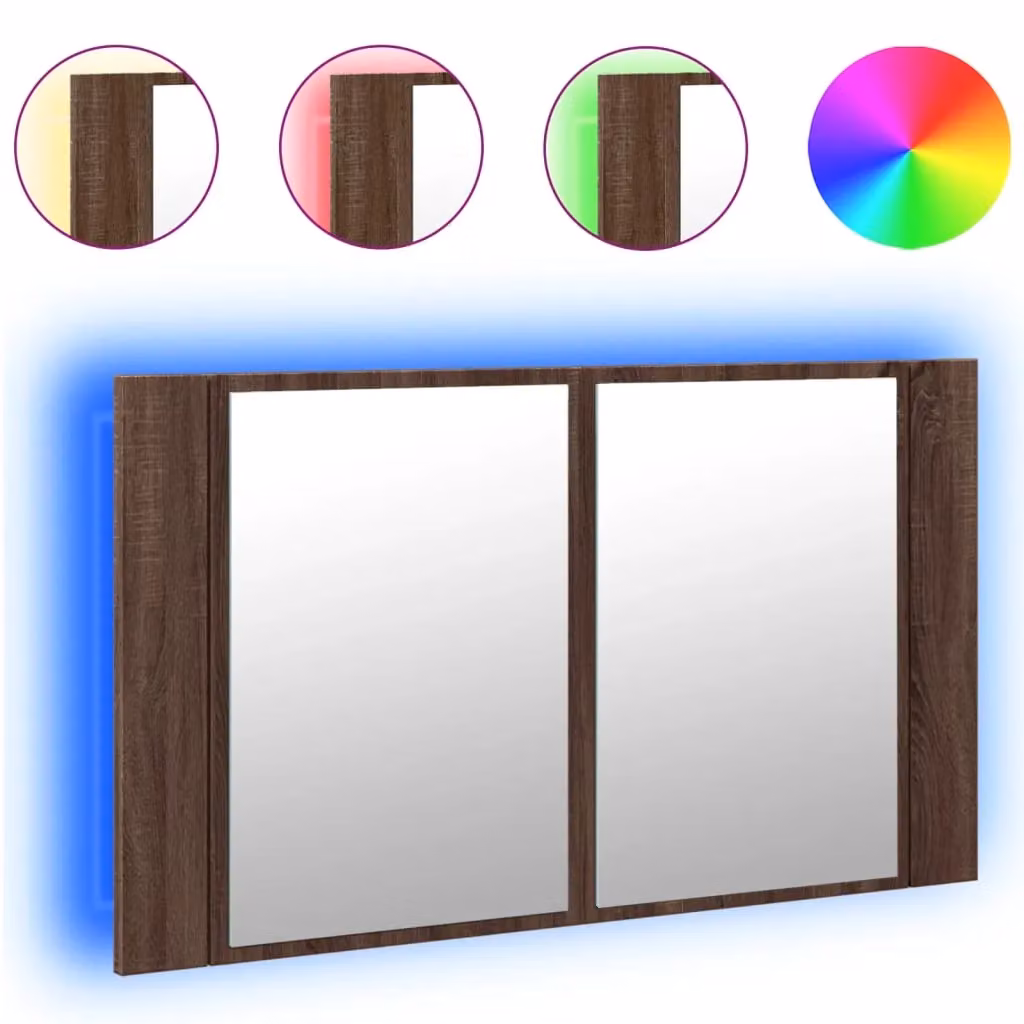 Berkfield Home LED Bathroom Mirror Cabinet in Brown Oak, W: 80 cm, D: 12 cm, H: 45 cm – 2