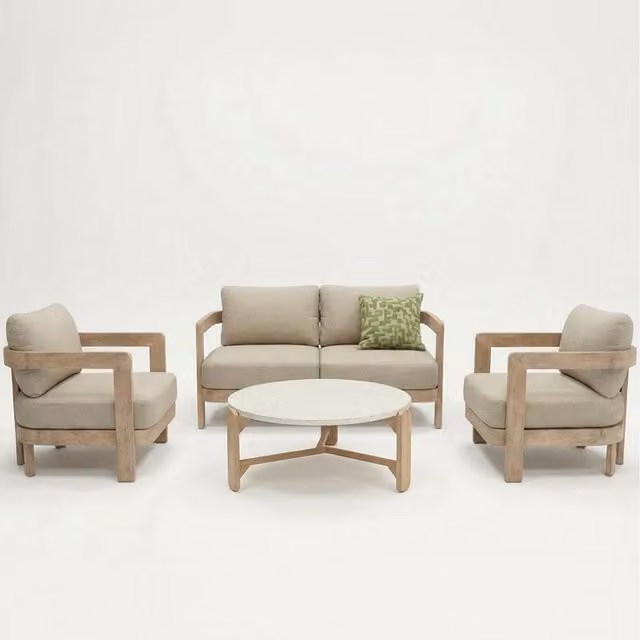 Royalcraft Evora 4-Seater Acacia Wood Lounging Set with Coffee Table in Beige