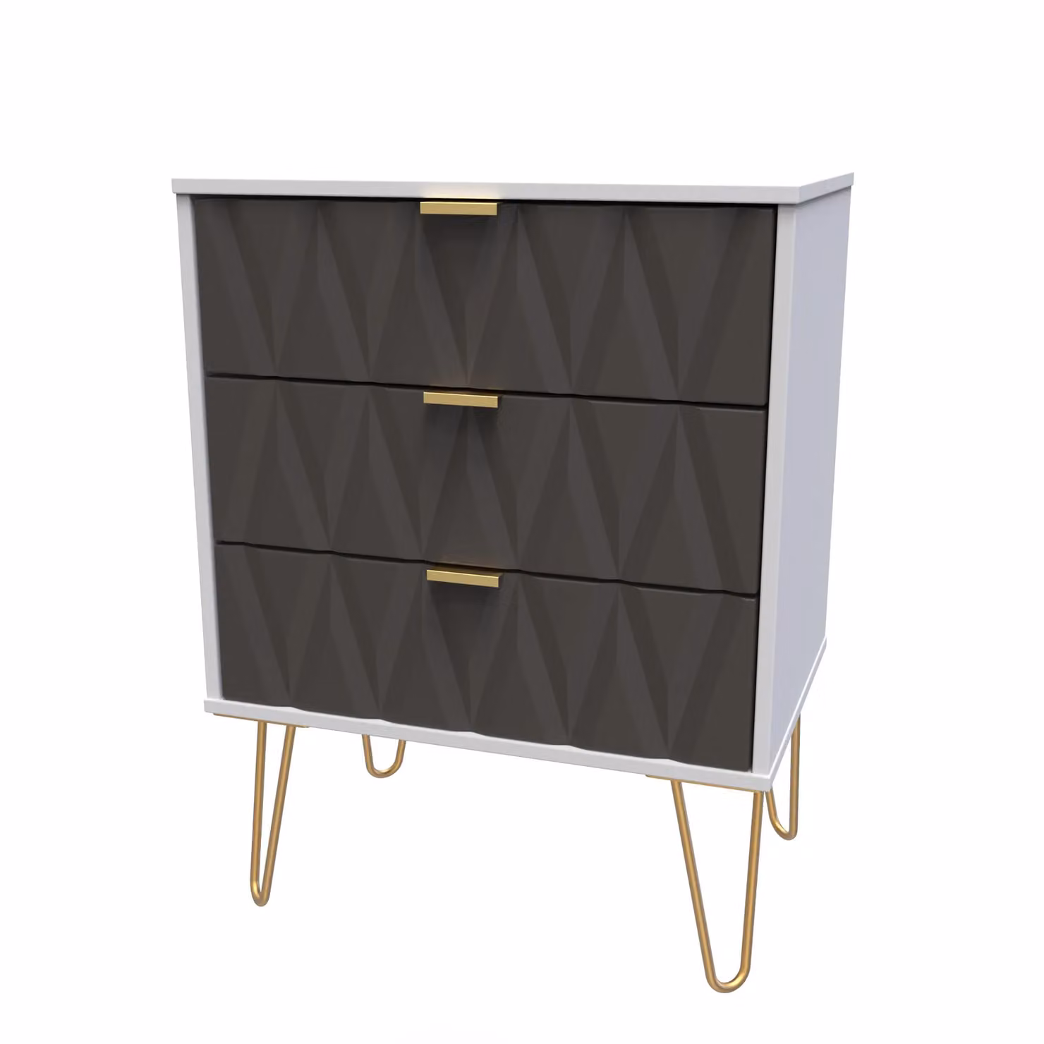 2 U Dallas 3 Drawer Chest in Dark Grey with Gold Accents, Ready Assembled – 2