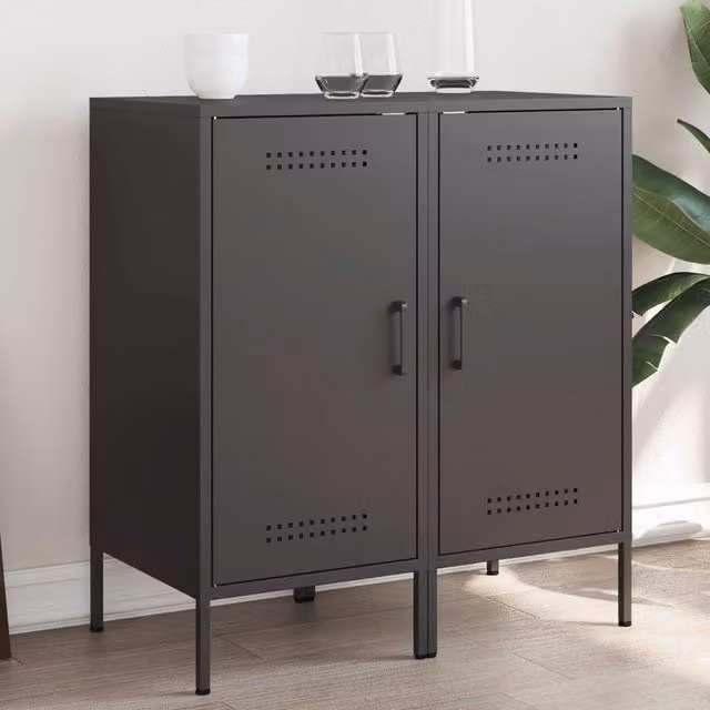 Berkfield Home Set of 2 Black Industrial Metal Sideboards W/D/H: 36 x 39 x 79 cm