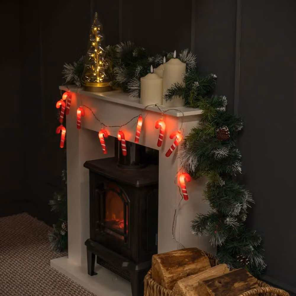 ValueLights Candy Cane String Lights with 10 Warm White Bulbs in Red and White – 2