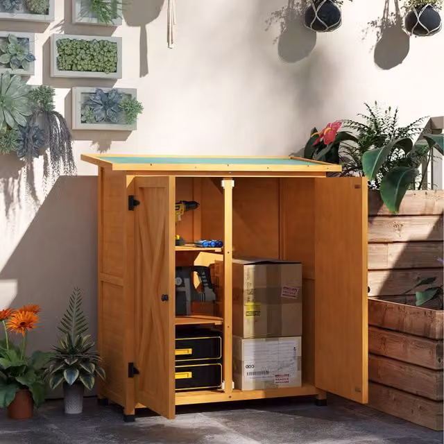 Outsunny Rustic Yellow Fir Wood Large Garden Shed with Shelving